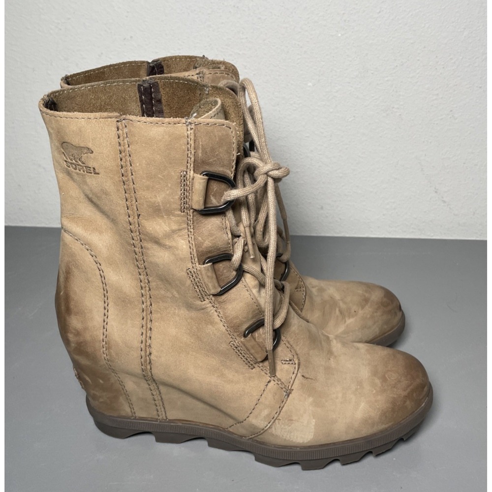 Sorel Womens Joan Of Artic Wedge II Boots Leather Lace Up Booties Size 9